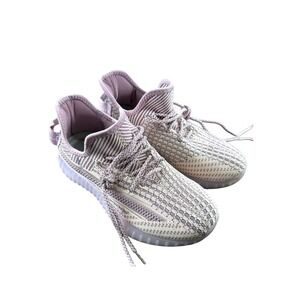 KM Knit Sneakers 7 Lavender Grey Striped Lace Up Lightweight Breathable